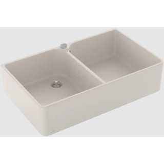 Zlew dwukomorowy 90 X Zlew dwukomorowy, włącznie Zestaw odpływowy z korkiem automatycznym, z Ceramika, 900 x 550 mm, Crema Ceram