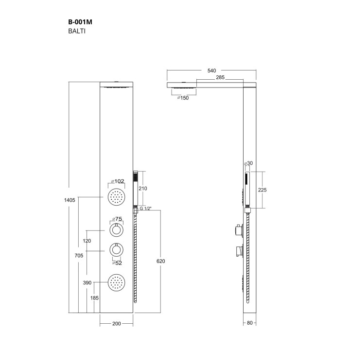 Panel prysznicowy Corsan Balti B-001MBL bambusowy z czarnym wykończeniem