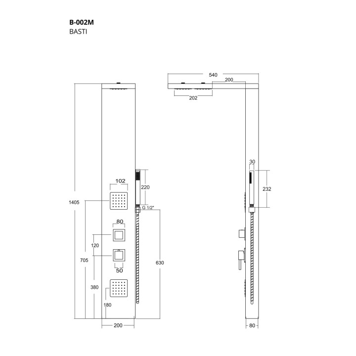 Panel prysznicowy Corsan Basti bambusowy z chromowanym wykończeniem
