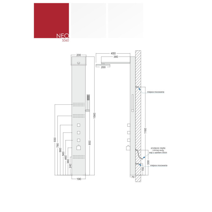 Panel prysznicowy Corsan Neo z termostatem i wylewką