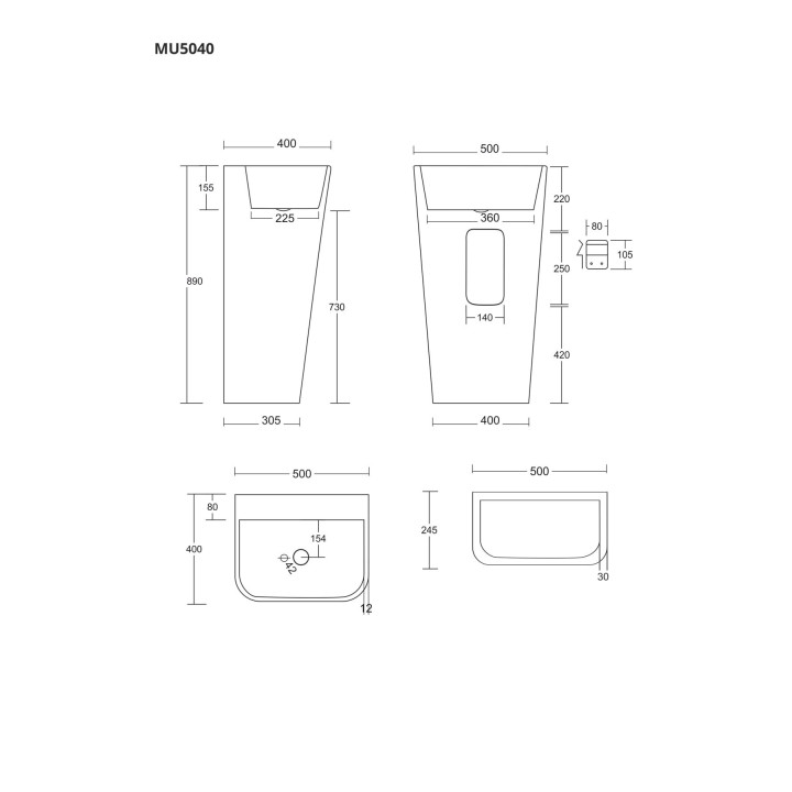 Stojąca umywalka akrylowa Corsan Olia biała z syfonem i korkiem białym