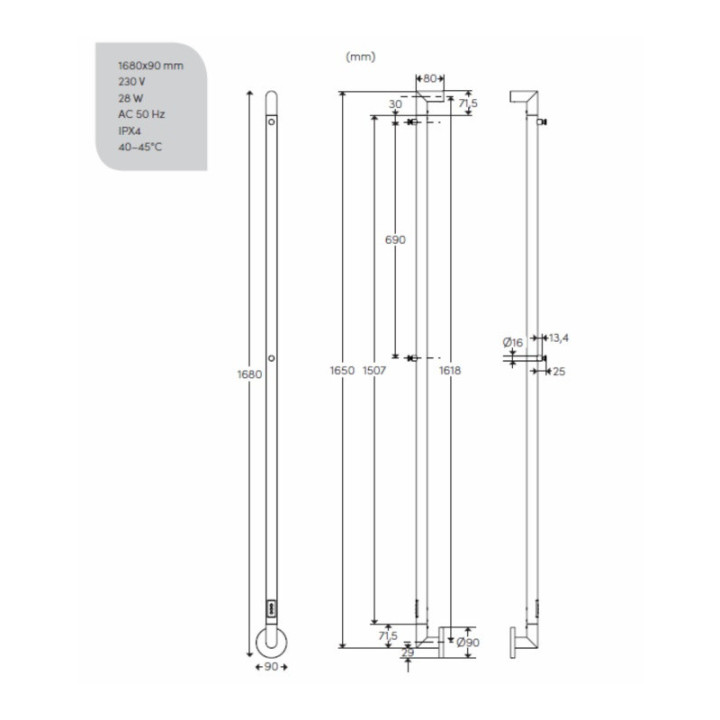 Suszarka elektryczna P.M.H. Einar 9x168 cm - polerowana stal nierdzewna