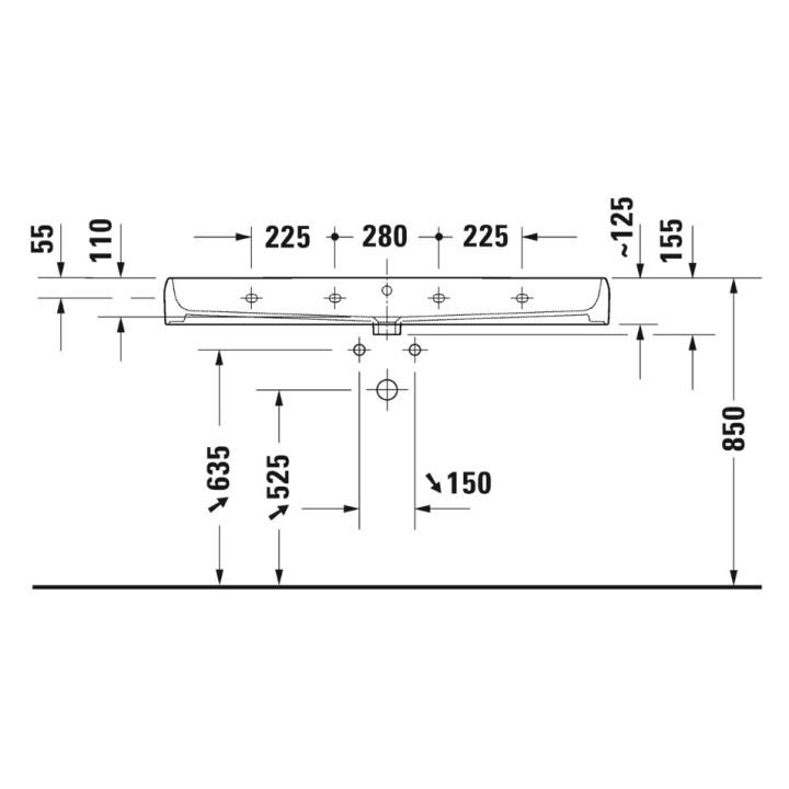 Umywalka meblowa 120x47cm, Duravit Qatego - Biały błyszczący
