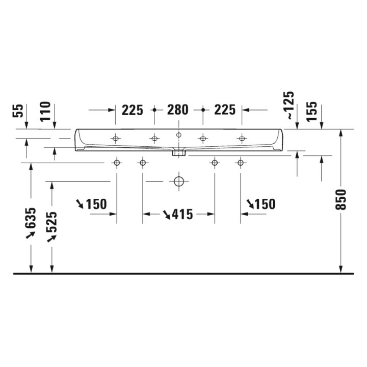 Umywalka szlifowana 120x47cm, Duravit Qatego - Biały błyszczący