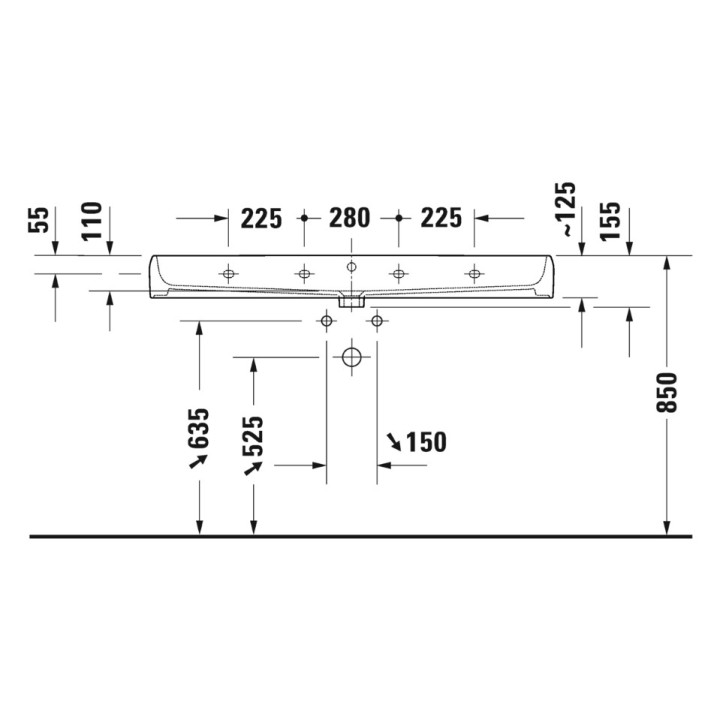Umywalka szlifowana 120x47cm, Duravit Qatego - Biały błyszczący (HyG)