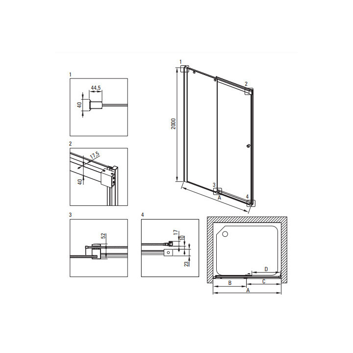 Drzwi prysznicowe Deante Kerria Plus 120 cm - przesuwne