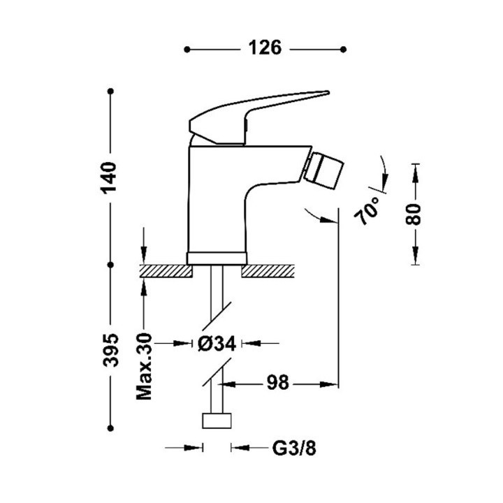 Bateria jednouchwytowa do bidetu TRES BASE PLUS - Czerń Matowa