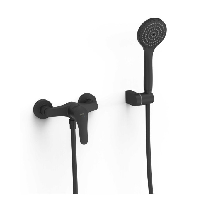 Bateria jednouchwytowa ścienna prysznicowa TRES BASE PLUS - Czerń Matowa