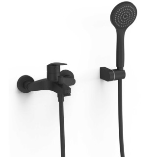 Bateria jednouchwytowa ścienna wannowa i prysznicowa TRES BASE PLUS - Czerń Matowa 