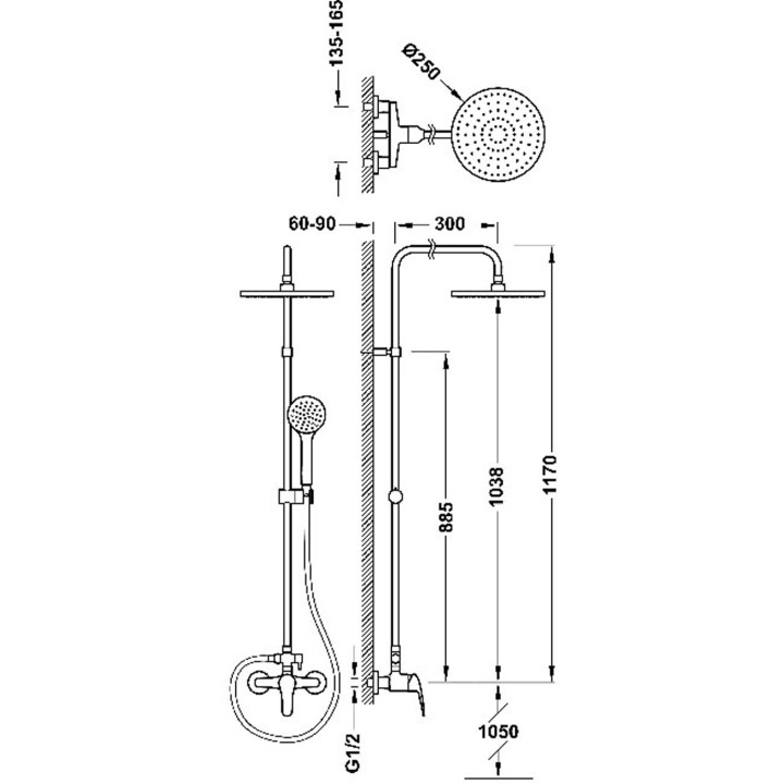 Zestaw baterii jednouchwytowej naściennej 2-drożnej prysznicowej TRES BASE PLUS - Chrom 