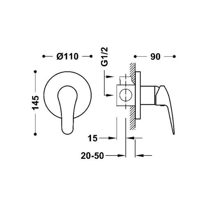 Bateria jednouchwytowa podtynkowa 1-drożna prysznicowa TRES BASE PLUS - Chrom 