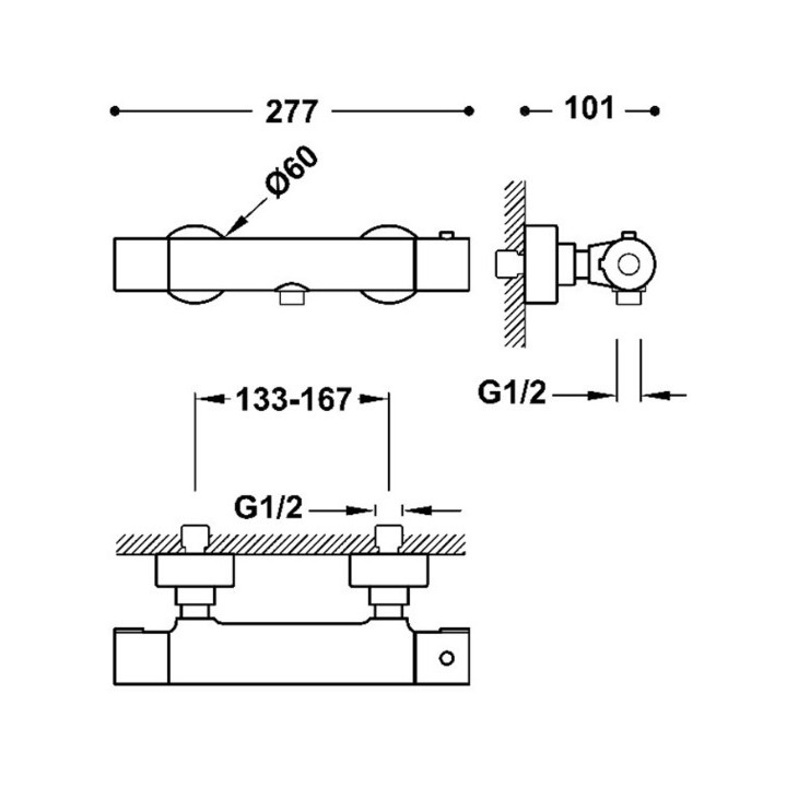 Bateria termostatyczna naścienna prysznicowa TRES BASE PLUS - Chrom 