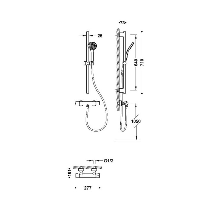 Zestaw baterii termostatycznej naściennej prysznicowej TRES BASE PLUS - Czerń Matowa