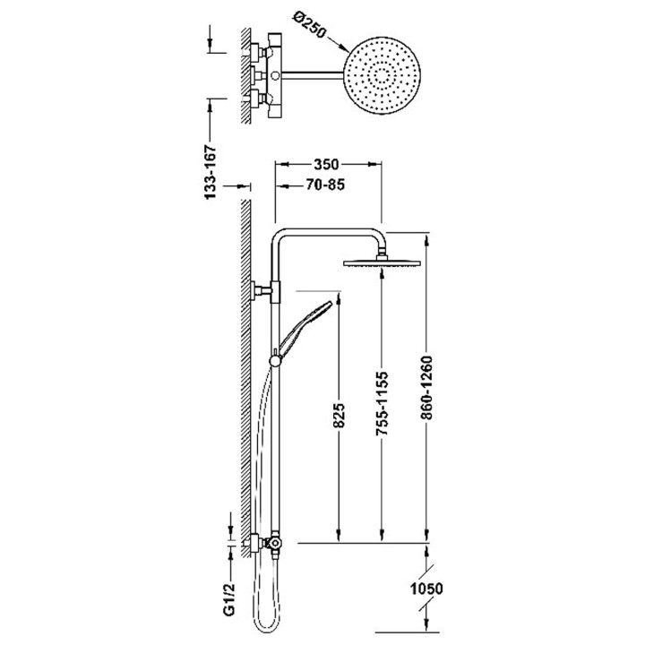 Zestaw baterii termostatycznej naściennej 2-drożnej prysznicowej TRES BASE PLUS - Czerń Matowa