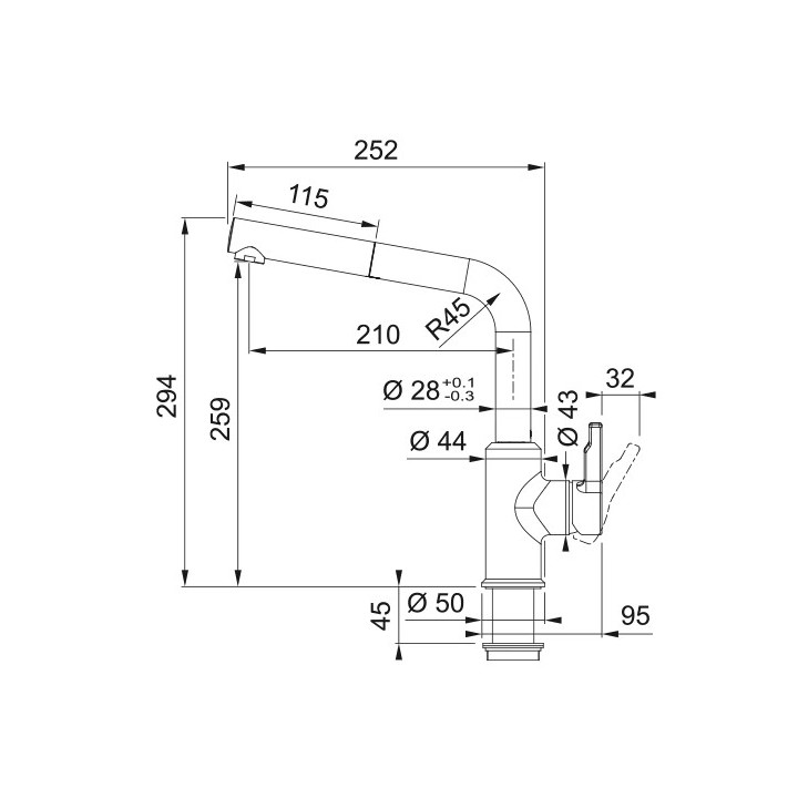 Bateria kuchenna FRANKE z wyciąganą wylewką Urban Pull-out - Kamienny szary
