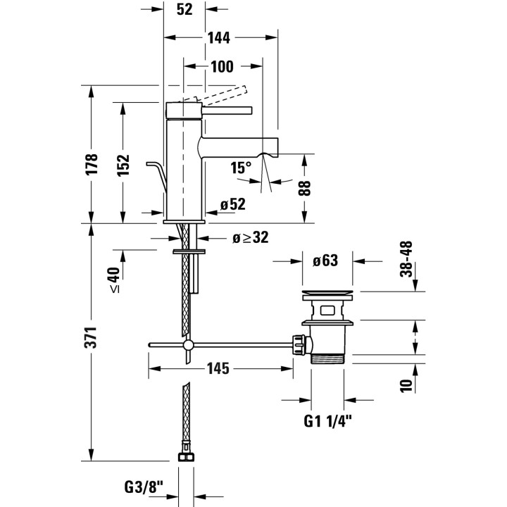 Jednouchwytowa bateria umywalkowa S FreshStart, Duravit Circle - Chrom błyszczący