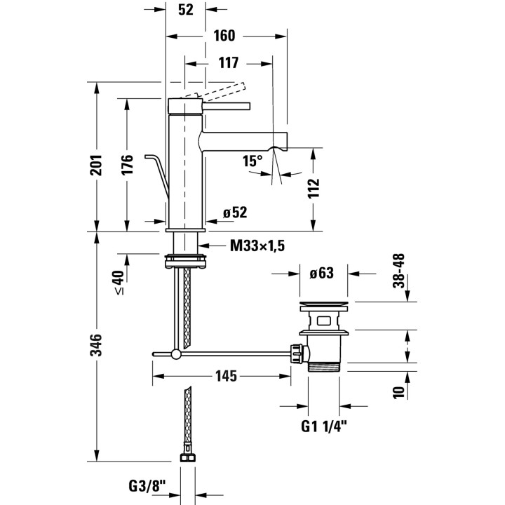 Jednouchwytowa bateria umywalkowa M FreshStart, Duravit Circle - Chrom błyszczący