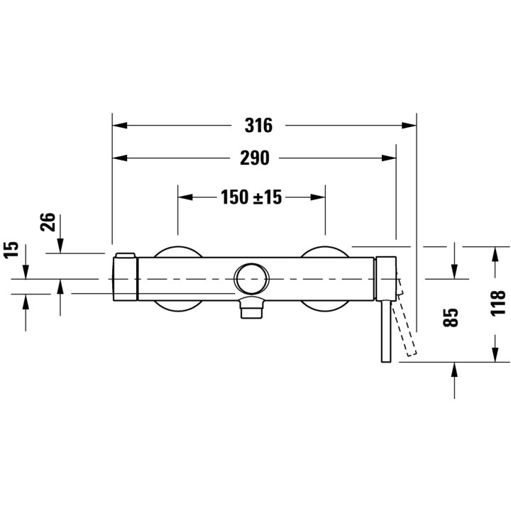Jednouchwytowa bateria wannowa natynkowa, Duravit Circle - Chrom błyszczący