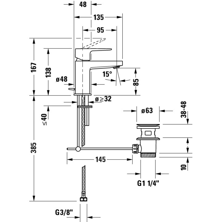 Jednouchwytowa bateria umywalkowa S FreshStart, Duravit Manhattan - Chrom błyszczący