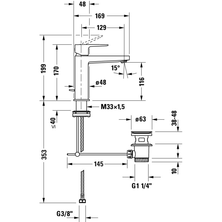 Jednouchwytowa bateria umywalkowa M, Duravit Manhattan - Chrom błyszczący