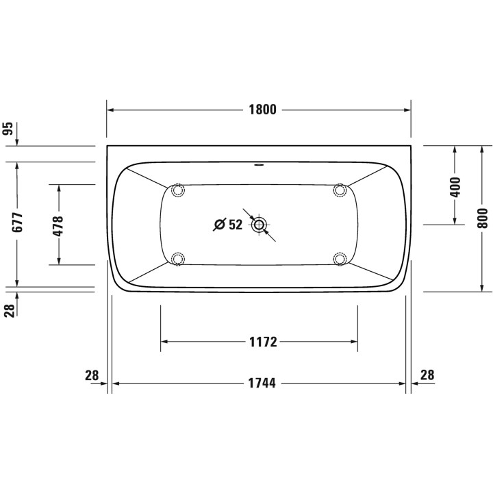 Wanna 180x80cm, Duravit Qatego - Biały Mat