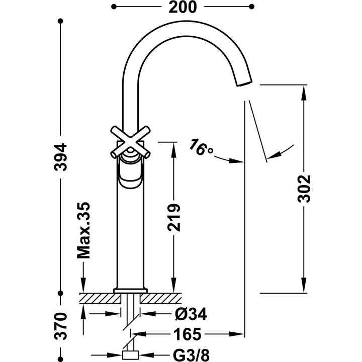 Bateria dwuuchwytowa XXL umywalkowa, TRES MONTBLANC - Czerń Matowa 