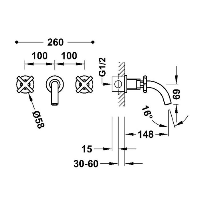 Bateria dwuuchwytowa podtynkowa umywalkowa, TRES MONTBLANC - Czerń Matowa 