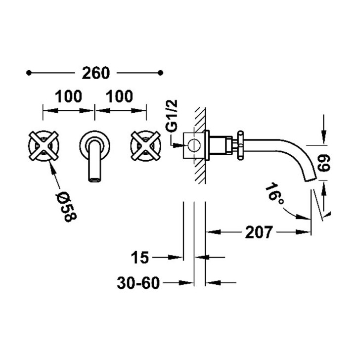 Bateria dwuuchwytowa podtynkowa umywalkowa, TRES MONTBLANC - 24-K Złoto Matowe