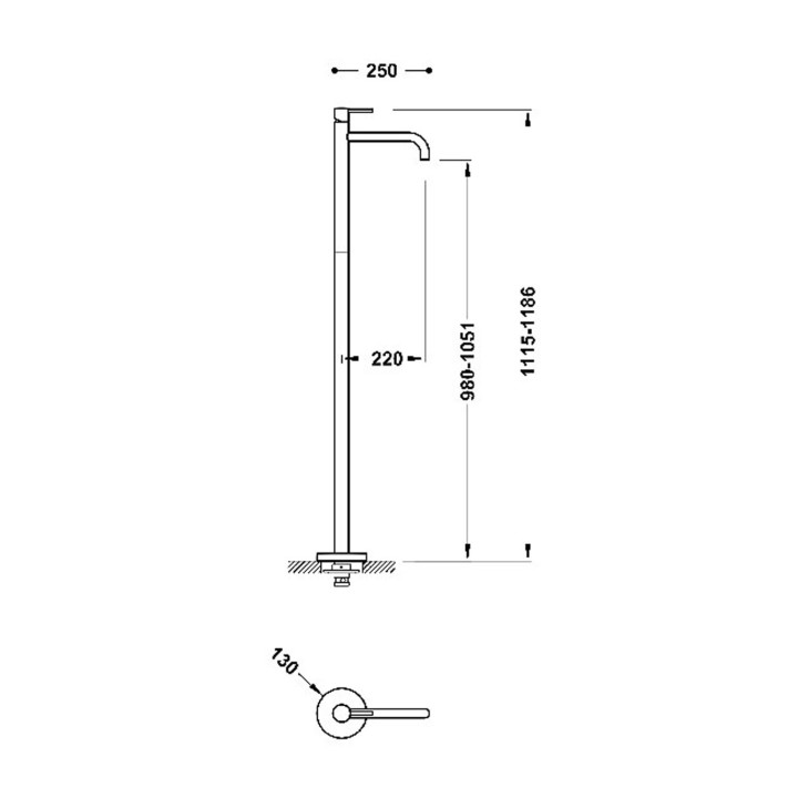 Bateria jednouchwytowa umywalkowa z przyłączem w podłodze, TRES STUDY - Stal