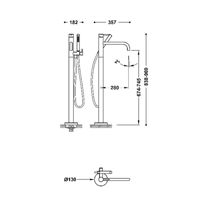 Bateria jednouchwytowa podłogowa wannowa i prysznicowa, TRES STUDY - Stal
