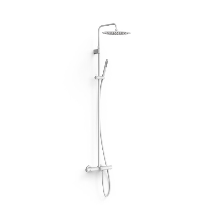 OVER-WALL Zestaw baterii termostatycznej naściennej 3-drożnej wannowej i prysznicowej, TRES STUDY - Biel Matowa