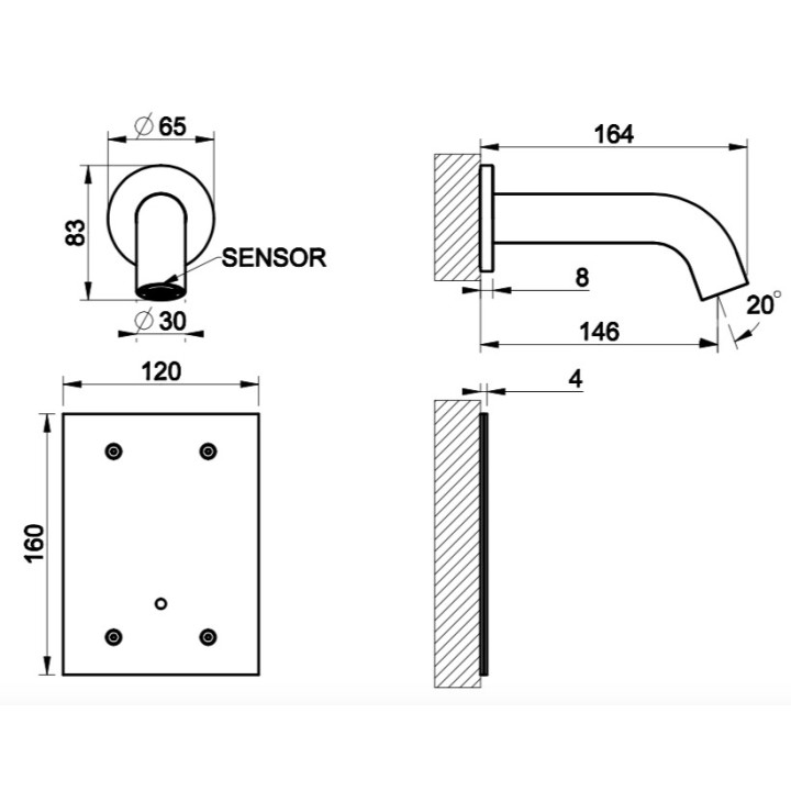 Elektroniczna bateria umywalkowa Gessi Flessa, ścienna, wylewka 146mm, Copper Brushed PVD