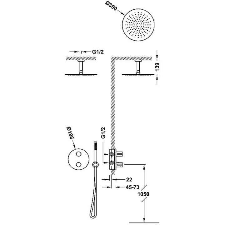 Zestaw baterii termostatycznej podtynkowej 2-drożnej Therm-box prysznicowej, TRES STUDY - Stal