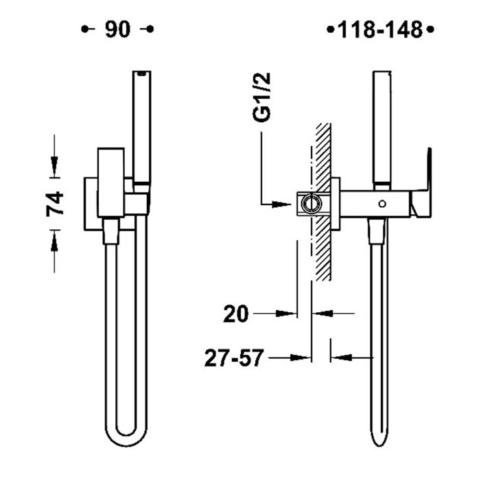 Bateria jednouchwytowa podtynkowa z natryskiem do toalety, TRES CUADRO - 24-K Złoto  