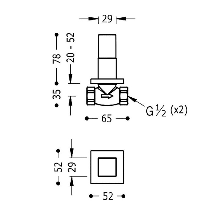 Zawór odcinający podtynkowy, TRES CUADRO - Czerń Matowa