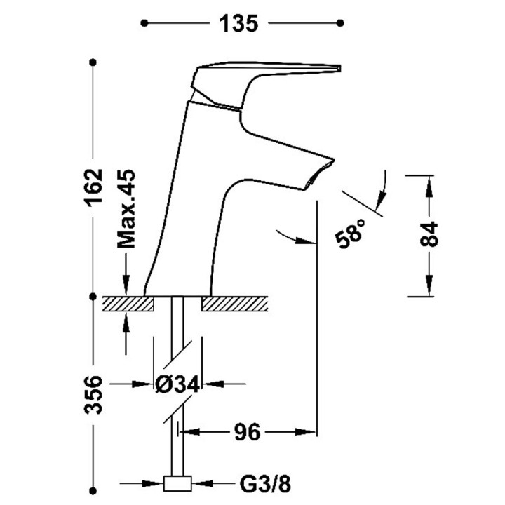 Ekowydajna pochylona jednouchwytowa bateria umywalkowa, TRES FUJI - Czerń Matowa