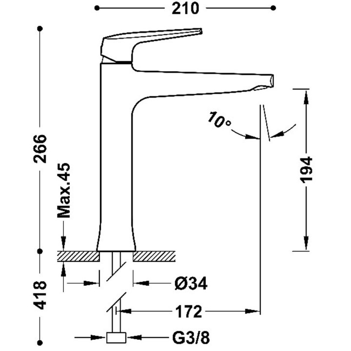 Wysoka bateria jednouchwytowa umywalkowa, TRES FUJI - Czerń Matowa