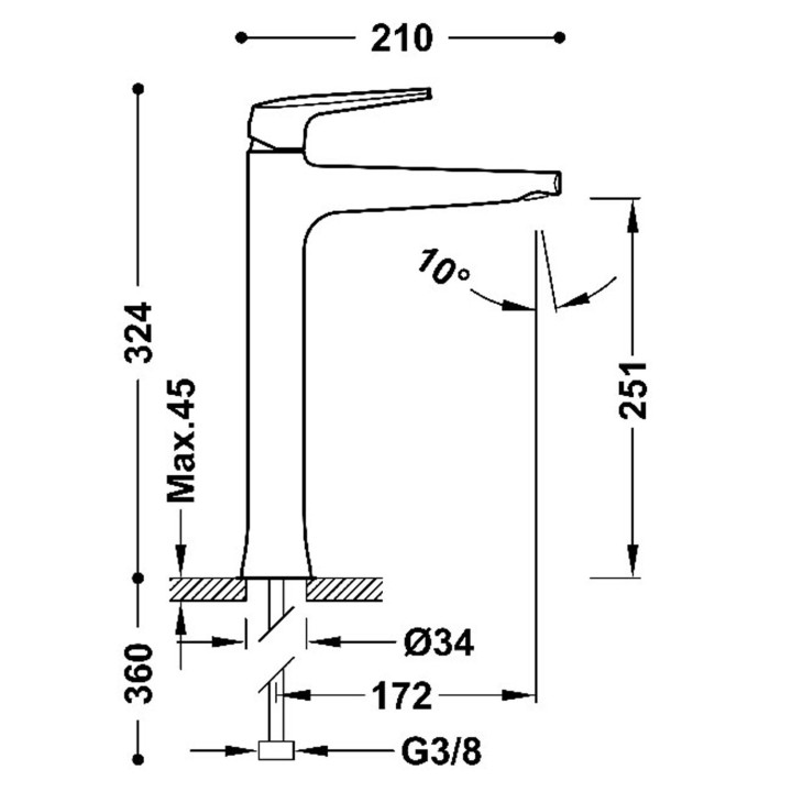 Bateria jednouchwytowa umywalkowa XXL, TRES FUJI - Czerń Matowa