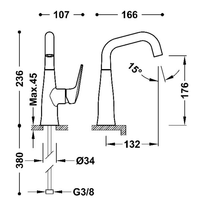 Bateria jednouchwytowa umywalkowa z boczną dźwignią, TRES FUJI - Czerń Matowa