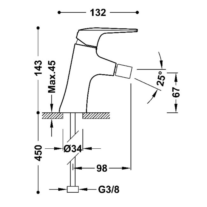 Bateria jednouchwytowa do bidetu, TRES FUJI - Chrom