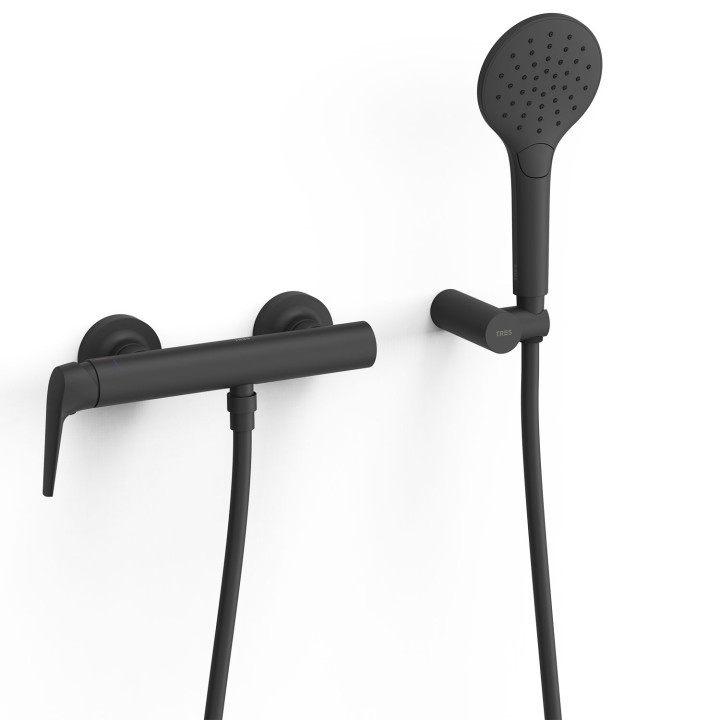 Bateria jednouchwytowa ścienna prysznicowa, TRES FUJI -  Czerń Matowa