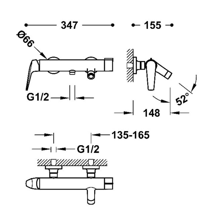 Bateria jednouchwytowa ścienna wannowa i prysznicowa, TRES FUJI - Chrom  