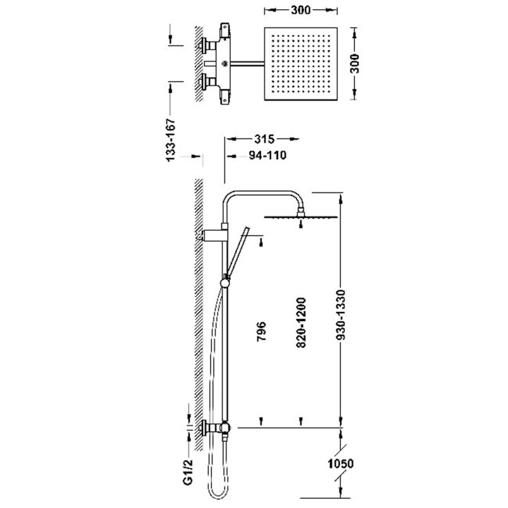 Zestaw baterii termostatycznej naściennej 2-drożnej prysznicowej, TRES FUJI - Biel Matowa