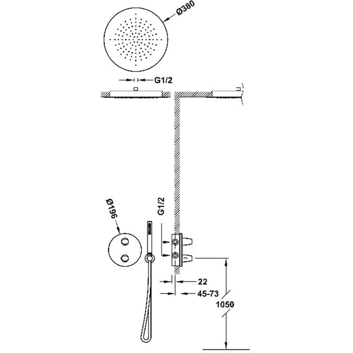 Zestaw baterii termostatycznej podtynkowej 2-drożnej Therm-box prysznicowej, TRES FUJI - Stal