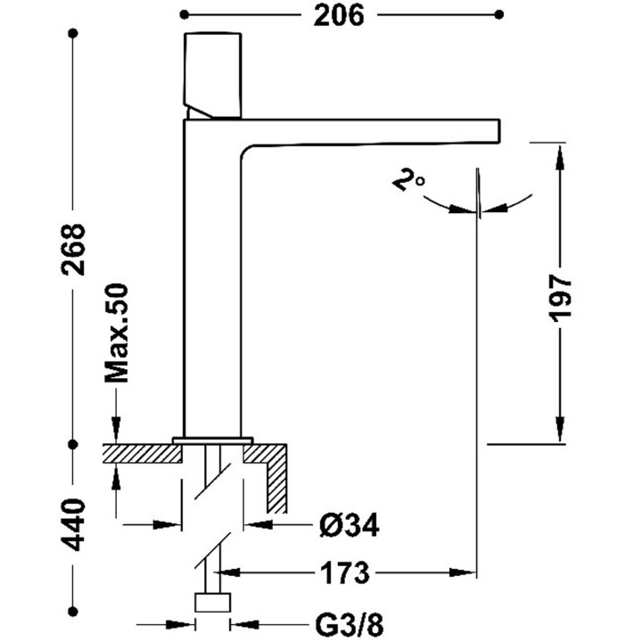 Wysoka bateria jednouchwytowa umywalkowa, TRES PROJECT-TRES - 24-K Matowe różowe złoto 