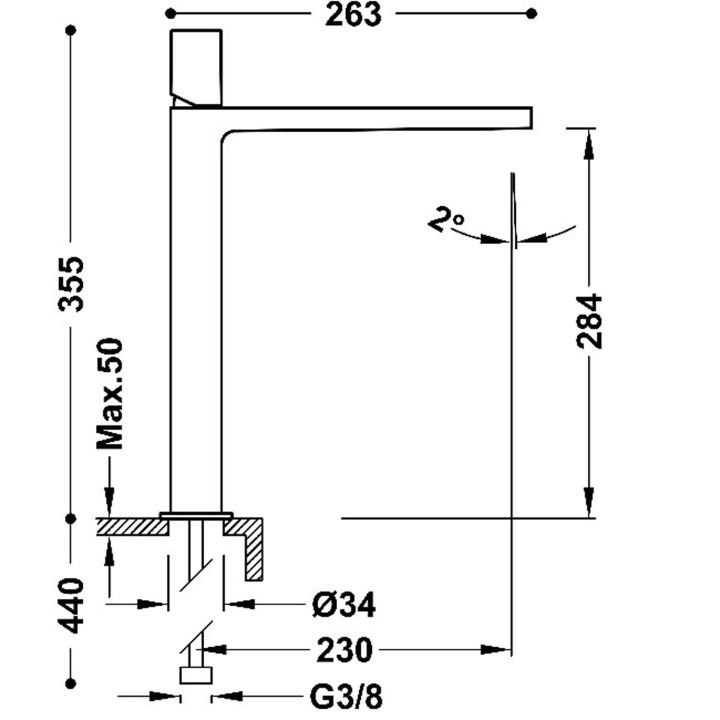 Bateria jednouchwytowa umywalkowa XXL, TRES PROJECT-TRES - 24-K Matowe różowe złoto 