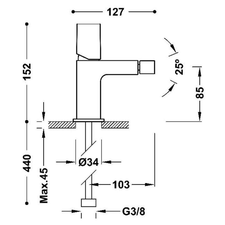 Bateria jednouchwytowa do bidetu, TRES PROJECT-TRES - 24-K Matowe różowe złoto 
