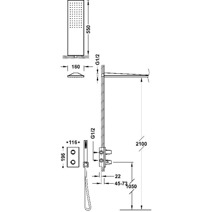 Zestaw baterii termostatycznej podtynkowej 2-drożnej Therm-box prysznicowej, TRES PROJECT-TRES - Biel Matowa