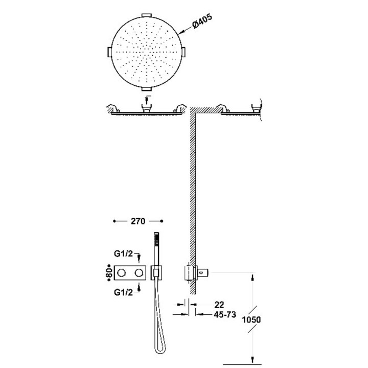 Zestaw baterii termostatycznej podtynkowej 2-drożnej prysznicowej, TRES B-SYSTEM - Czerń Matowa