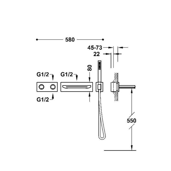 Zestaw baterii termostatycznej podtynkowej 2-drożnej wannowej i prysznicowej, TRES B-SYSTEM - 24-K Złoto